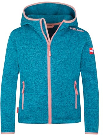 Trollkids Girls Jondalen Jacket XT | Warme Kapuzenjacke aus Strickfleece|Zwei Hüfttaschen und eine Brusttasche|Modische Akzente durch Kontrast und Details