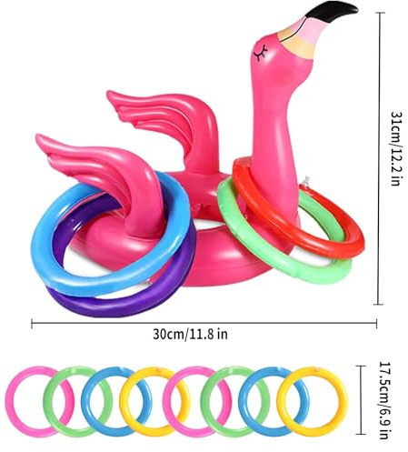 2 Flamingo Juego de Lanzamiento Inflable, Juego de Lanzamiento de Anillo para niños, Sombreros de Fiesta de Juego de Lanzamiento, Juguetes de Piscina con Juguetes de Anillos de Lanzamiento