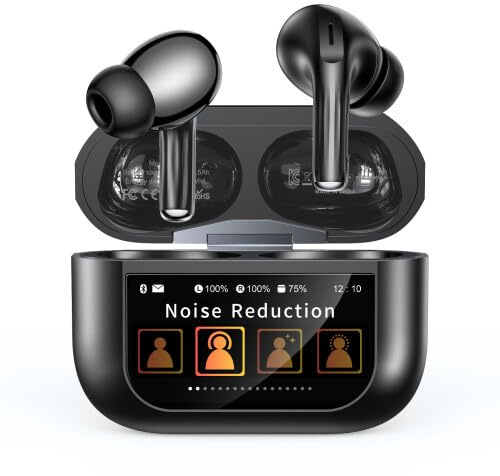 ZZU Wireless Earbuds, Bluetooth Ear Buds 5.4 with Smart Touch Screen, ENC Noise Cancelling Headphones with 48H Playtime, HiFi Stereo Sound, 5 EQ Modes, Lightweight Earphones for iPhone/Android- Black