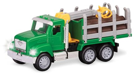 Driven Micro Holz Transport 19 cm mit Lichtern und Tönen – Spielzeugauto LKW Langholztransporter mit Baumstämmen und Funktionen – Spielzeug ab 3 Jahren