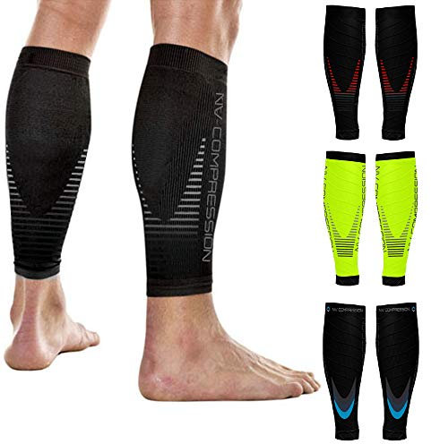 NV Compression Race and Recover Fußlose Kompressionsstrümpfe - Wadenstütze Kompression Compression Calf Sleeves (Blk/Grey, L-XL)
