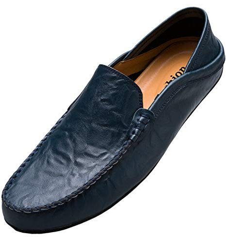 Unitysow Mocasines Hombres Zapatos de Vestir Casuales Holgazanes Slip On Verano Plano Cuero Zapatos de Conducción Zapatillas Azul 43EU