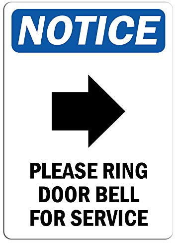 Hinweisschild mit Symbol Please Ring Door Bell for Service, Aufkleber für Einzelhandel, haftet auf jeder Oberfläche, 20,3 cm