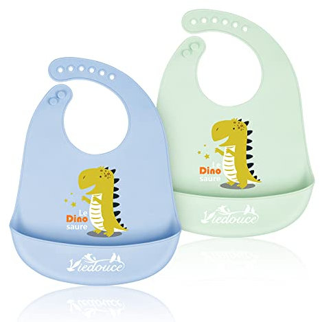 Viedouce Baby Silikon Lätzchen - Wasserdichtes Baby Lätzchen Silikon für Fütterung,Lätzchen Baby mit Auffangschale,Abwaschbar Silikonlätzchen für Jungen und Mädchen