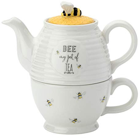 English Tableware Company Bee Happy Tea for One Teapot Cup Honeycomb Lid Embossed Design