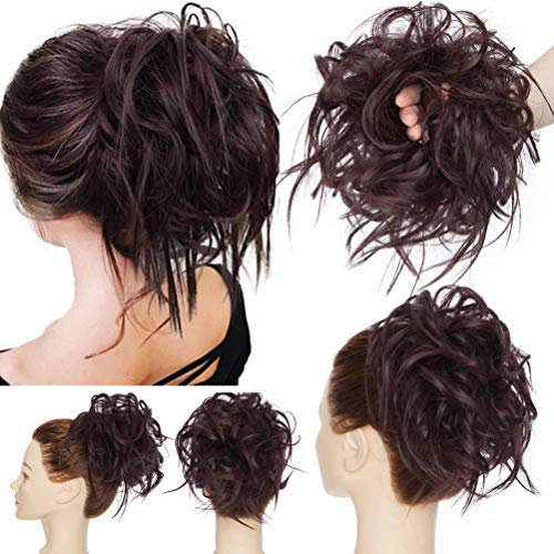 Hair Extensions Haarteil Haargummi Hochsteckfrisuren Brautfrisuren VOLUMINÖS Gewellter unordentlicher Dutt Haarknoten wie Echthaar 45g Black Mix Weinrot