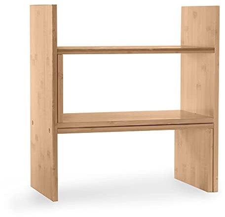 Maison & White Adjustable Bamboo Desk Organiser with Drawers & Shelves – Desktop Storage Rack for Home Office, Books, Stationery & Accessories – Multipurpose Wooden Shelf | M&W