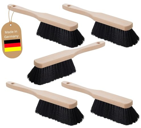 Novaliv 5X KUNSTBORSTEN SCHWARZ Handfeger Holz Besen weiche Borsten geeignet für Kehrgarnitur Camping Handfeger Auto Besenbürste Idealer Schneebesen Auto Hand Brush Handbesen Holz Kehrblechbesen