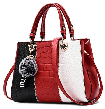 VARLIVOO Damen Handtasche Schultertasche Frauen Umhängetasche Taschen Wasserdicht Krokodilmuster PU Leder Henkeltaschen Rot B