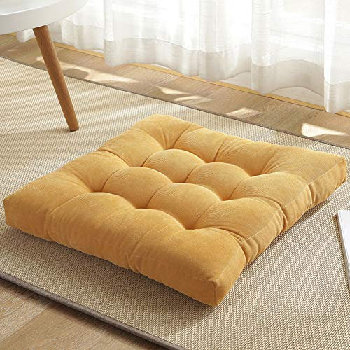 QTQHOME Verdicken Getuftete Sitzkissen,Weich Yoga Meditation Kissen Tatami Kissen Für Balkon Haus,Outdoor Terrasse Cord Stuhlpads,Volltonfarbe Quadrat Bodenkissen-Dunkelgelb 50x50cm(20x20inch)