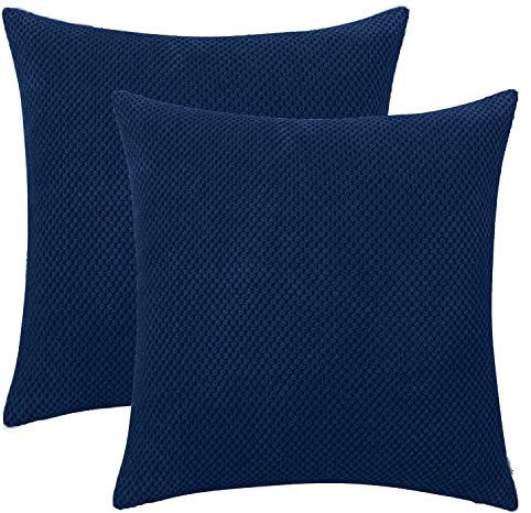 HWY 50 Cord Kissenbezüge 40x40 cm 2er Set marineblaue mit 3D Noppen, weiche dekorative Sofakissenbezüge für Sofa Couch Wohnzimmer Bett