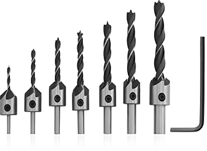 Corintian HSS Senkbohrer Set Ø 3 bis 10 mm, inkl. Inbusschlüssel, 7 Stück, Bohrer Bits für Holz, Plastik, etc. Holzbohrer, Bohrsenker, etc.