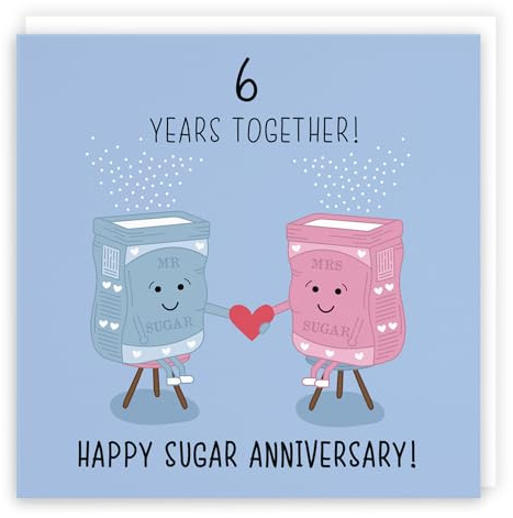 Hunts England - Large 6th Wedding Anniversary Card - Large Size - Sugar Anniversary - Iconic Collection - Large - 210 x 210 mm - 6 Years Cute Anniversary Card For Him, Her, Couples, etc.