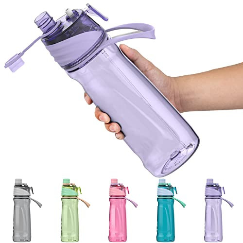 Healter 650ml Trinkflasche mit sprühfunktion Nebel Sport Wasserflasche Auslaufsicherer Flasche für Jungen und Mädchen zum Rehydrieren,Abkühlen,Reiten,Wandern(Lila)