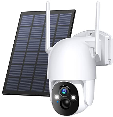 Telecamere wireless per la sicurezza domestica/esterna, Telecamere di sicurezza solare Wireless Outdoor 355°PTZ, 3MP 2K FHD WiFi Camera con Spotlight, Rilevazione di movimento, Sirena, Visione