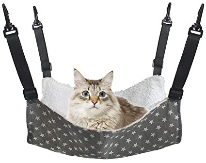 MiOYOOW Hängematte für Katzen, Kleine Haustierkäfig Hängematte Warmes Rattenhausbett mit Verstellbarem Riemen und 4 Haken für Kleine Katzen, Frettchen, Meerschweinchen, Kleine Kaninchen (S/M/L/XL)