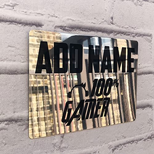 ShopQuality4U Personalised Game Metal Mirror Gamer Sign - Customised Printed Wall Art Plaque A3 100% Gamer