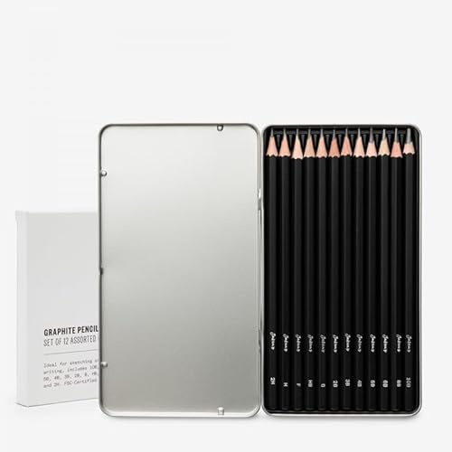 Jackson's Graphite Pencils FSC Wood Metal Tin 12 Pack 2H-10B Drawing
