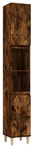 vidaXL Armoire de Bain, Colonne de Rangement avec 6 Compartiments et 2 Portes, Meuble de Toilette, Scandinave, Chêne Fumé Bois d'Ingénierie