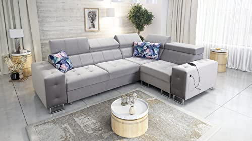All4All Ecksofa mit Schlaffunktion Hugo II - 286x210cm - Sofa mit Bettkasten - Schlafsofa L-Form - Eckcouch - Couch - Sofaeck - Bett - Wohnzimmer - Magic Velvet 2218 Seite Rechts 26