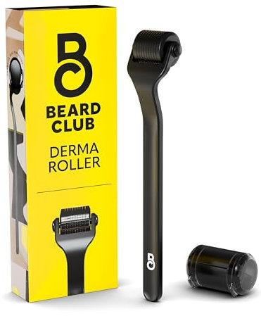 The Beard Club Derma Roller for Face, Body and Scalp - Microneedling Roller for Men and Women with 540 Titanium Microneedles - for Hair & Beard - Weighted Metal Handle - Magnetic Storage Case