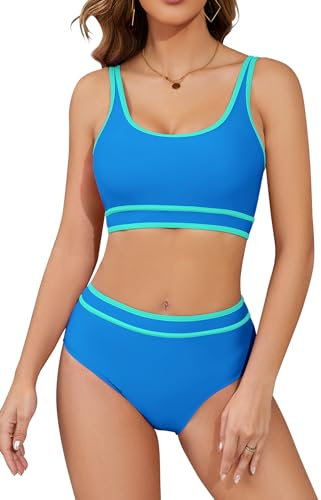 SHEKINI Speed Bikini 2 pièces pour femme - Maillot de bain sportif pour femme - Maillot de bain 2 pièces - Bustier de piscine, bleu, L