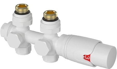 [neu.haus] Anschlussarmatur für Heizkörper Gloppen Multiblock Set mit Thermostatkopf Ventil-Armatur Eck- und Durchgangsventil Messing mit 5 Heizstufen Zweirohrsystem Adapter Weiß