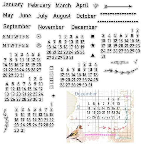 craspire Kalender, Transparente Stempel, Woche, Monat, Wörter, Zahlen, Wiederverwendbar, Retro, Transparent, Silikon-Stempelsiegel Für Scrapbooking, Fotoalbum, Dekoratives Journaling