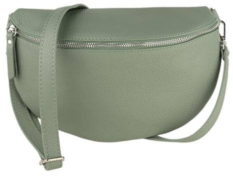 MIRROSI® Bauchtasche Damen, Made in Italy, Echtleder Umhängetasche Echtes Leder, Brusttasche, Crossbody Bag aus Echtem Leder, in 3 Größen erhältlich (Mint Silberner Reißverschluss) (Gr.L)