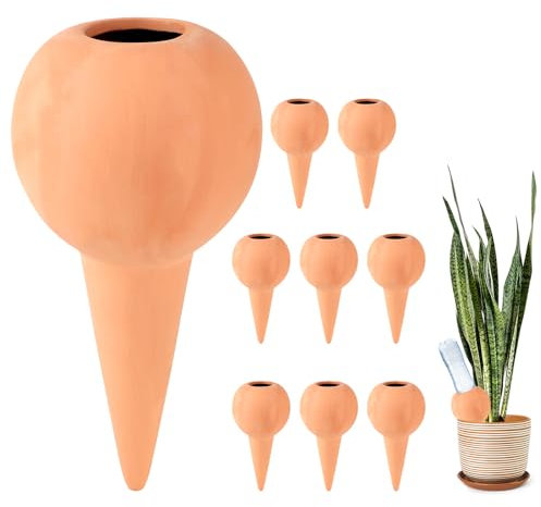 EXLECO 8X 360ml Cône en Argile Goutte à Goutte Grand Globes D'arrosage en Céramique Arrosage Bouteille Automatique Terre Cuite pour Arroser Distributeur d'eau pour Plantes Terracotta Watering Pots