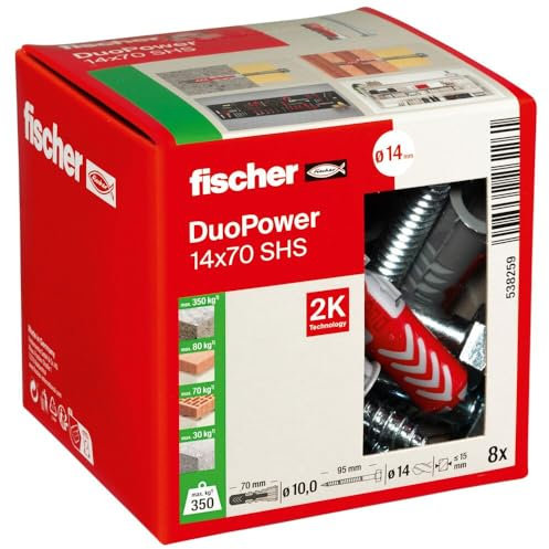 Fischer - Chevilles - Boîte de 8 chevilles universelle Duopower Ø14 x 70 mm + tirefonds Ø10 x 95 mm - Fischer