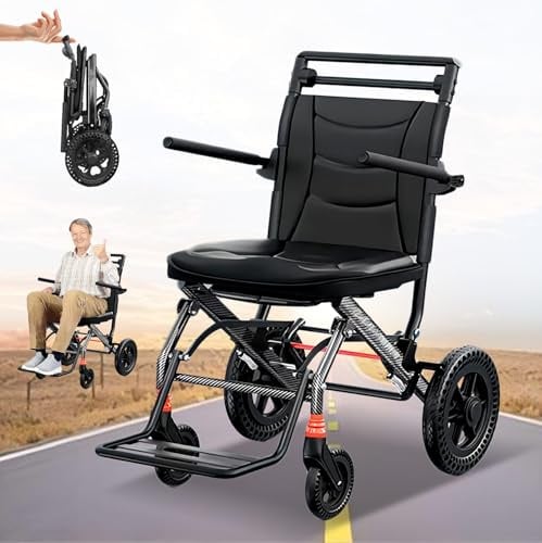 Bueuwe Faltbarer Rollstuhl, Ultraleicht mit Bremse, Reiserollstuhl für Wohnung und Unterwegs, Rollator schmal für Wohnung, Kleiner Rollstuhl