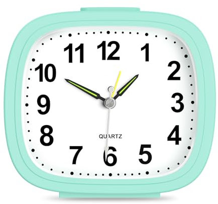 Brifit Wecker Analog Ohne Ticken, Wecker Klein mit Schlummerfunktion, Nachtlicht, Tragbarer Alam Clock Batteriebetrieben für Schlafzimmer, Wohnbereich, Büro, Reisen, Einfache Bedienung (Grün)
