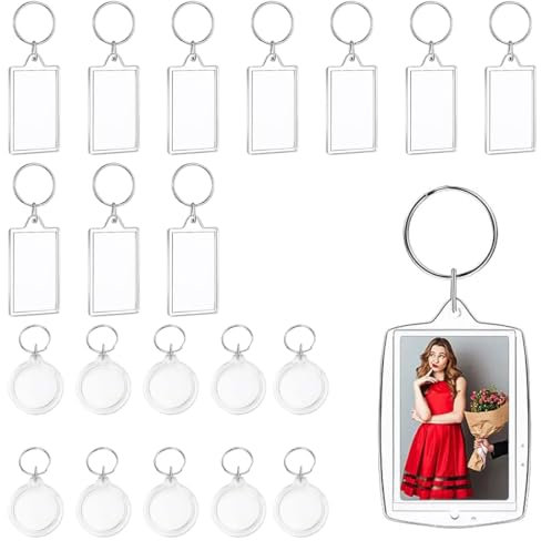 Zeayebsr 20 Stück Schlüsselanhänger Foto, Transparent Bilderrahmen Schlüsselring, Foto Insert Schlüsselbund, Schlüsselring Bild Schlüsselbund, Personalisierte Bilderrahmen für Familie & Paare