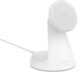 Anker MagGo Soporte de Cargador 2 en 1 Compatible con MagSafe, Ultrarrápido 15 W Certificación Qi2, Ajustable y Superresistente para iPhone 16/15/14 Series, AirPods Pro y Más (Adaptador No Incluido)