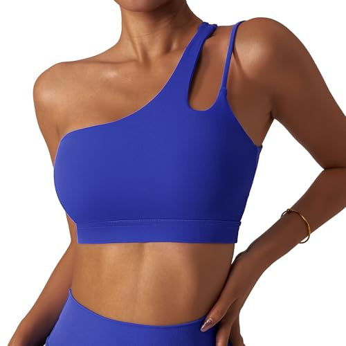 Happy Cherry Nahtlose EIN Schulter Sport BH für Frauen Asymmetrische Abnehmbare Pads Tube Top Trainieren Yoga Crop Tank Tops Blau S