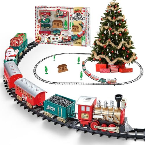 Christmas Village Train Set for Kids with Light & Sounds, Electric Train Set for Boys & Girls, Under Christmas Tree Gift