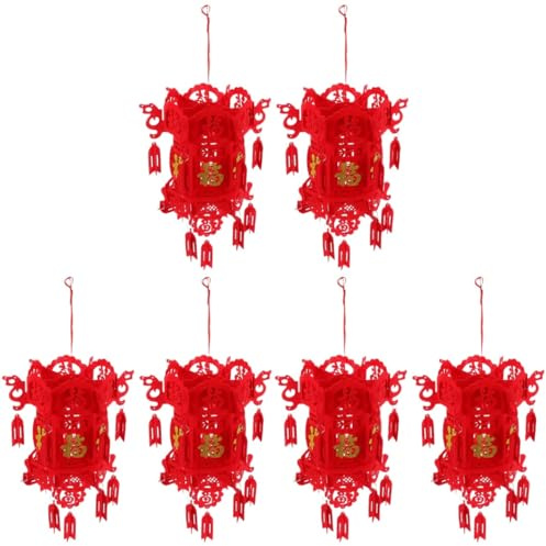 HOMSFOU 6 STK Palastlaterne Chinesische 3D-Laterne Chinesisches Dekorationen Für Hochzeitszeremonien Festlaterne Weihnachtsdekoration Fu Ornamente Rot Vlies