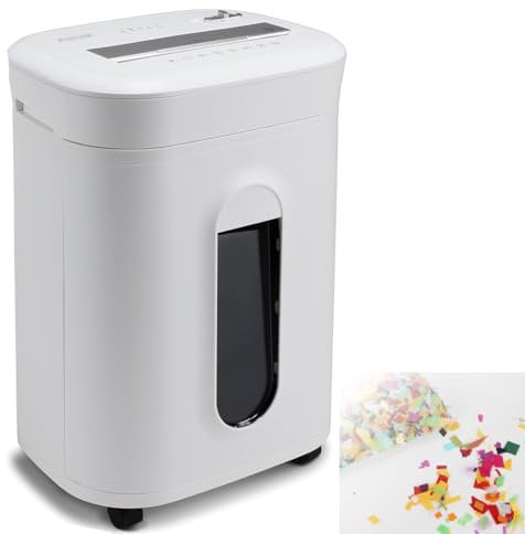 15-Sheet Crosscut Shredder, 23L Micro Cut Heavy Duty Paper Shredder/60 Min Run Time, Cd/card Ultra Quiet Shredder with Pull-out Bin, 4 Casters White for Home Office