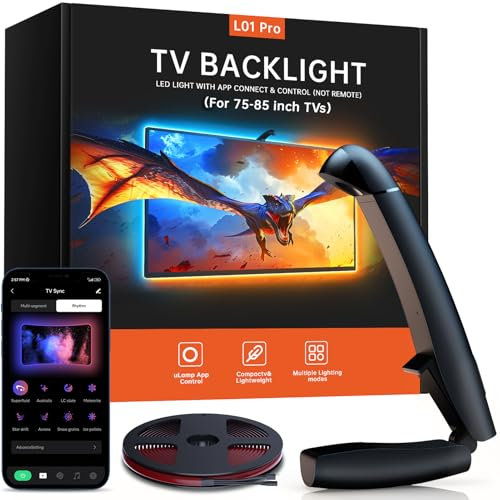 FFJ TV Lights That Change with Screen, 18ft Cuttable LED Backlight for 75-85 Inch Screen and PC Monitor, Backlight with Sensor, Smart App Control, Game & Music Sync Color Changing Lights