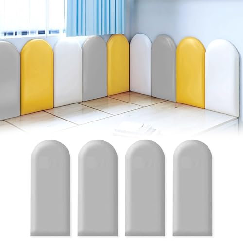 AYYDS Lot de 4 panneaux muraux 3D - Rembourrage mural autocollant - En polyuréthane imperméable - Pour chambre d'enfant - Rembourré - Anti-collision - Tête de lit - Gris - 20 x 60 cm