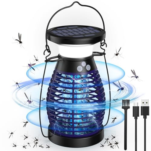 Lampe Moustiques,Solaire Lampe Anti Moustique UV 3 en 1 Anti Moustique Electrique Exterieur Interieur,USB Rechargeable Appareil Anti Moustique 360° Anti Mouche Insecte Tue Mouche (avec éclairage LED)