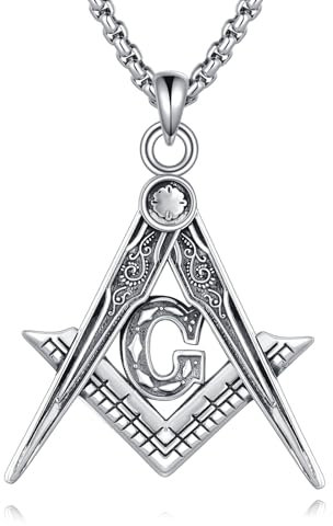 ONEFINITY Freimaurer Kette 925 Sterling Silber Free And Accepted Masons Anhänger Halskette Freimaurer Kompass Symbol Schmuck für Damen Herren