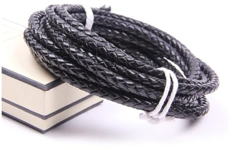 Wisafory 1M Lederschnur Rund Lederband aus echtem Leder Geflochtener Schnurseil 3-8mm Rindslederschnüre für Retro-Armbänder Halsketten Schmuckherstellung Geschenkverpackungen Schwarz 5mm
