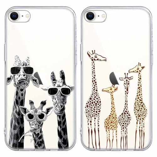Coalbooliy 2 Pieces Cover for iPhone 7/8/iPhone SE 2022/2020 4.7 Inches, Transparent Case with Aesthetic Giraffe Pattern Designs Silicone Soft TPU Bumper Shockproof Protective Phone for Girls Case, 07