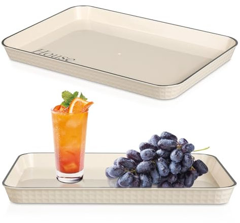 imposyu 2er Serviertablett Kunststofftablett Serviertablett rutschfest Rechteckig 31x21x2,5cm Tablett Klein Fast Food Tablett für Küche Restaurant Café(Cremeweiß)