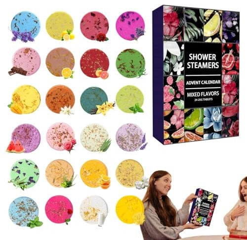 Duschdampfer Adventskalender 2024 | 24 Tages Spa Pflege Countdown Kalender | Natürliche Ätherische Öle Aromatherapie Duschbomben Set | Duschbomben Entspannungsgeschenk für Badeliebhaber