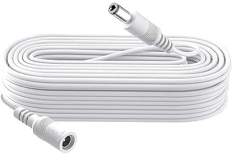 MaxSell 3M/5M/10M CCTV 2.1 x 5.5mm White DC 12V Power Extension Cable Male to Female, Power Supply Adapter Extender Cord for CCTV Security Cameras, DVRs, LED Strips, Routers (White, 5M)