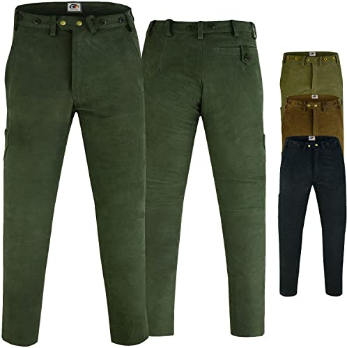 German Wear Lange Jagd Trachten Lederhose Jägerhose Jagdhose Nubukleder, 48/S, Dunkelgrün