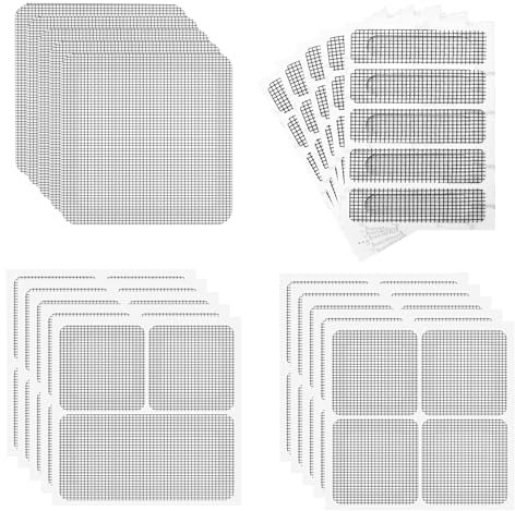65PCS Red Mosquiteira Ventana Reparar Autoadhesiva, 4 Tamaños de Cinta de Reparación de Pantalla de Ventana, Mosquiteras para Ventanas Correderas, Recortable al Tamaño Deseado (Gris)